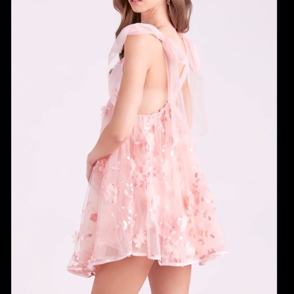 The Vintage Shop Pink Spring Bloom Embellished Floral Tied Shoulder Mini Dress - Picture 2 of 16